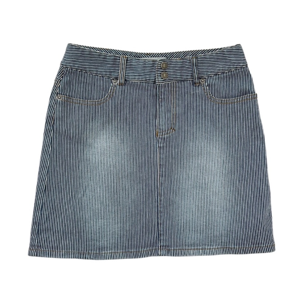 Vintage Y2K Roots Denim Blue Striped A-Line Skirt